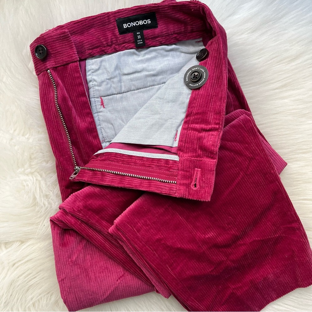 New Bonobos Men’s Stretch Pleated Corduroy Pants Cords Regular 33 Pink
